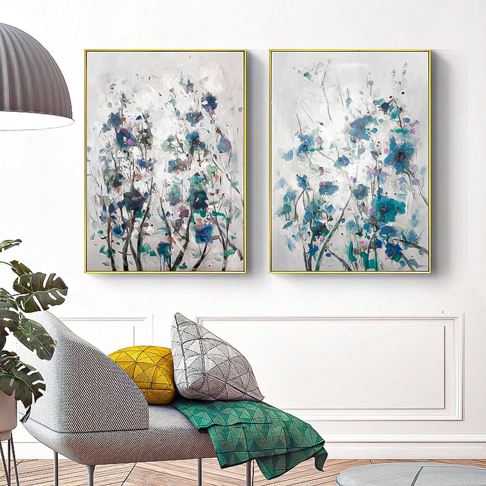 2 Piece Wall Art Gallery Wall Set Blue Succulent Wall Art Etsy