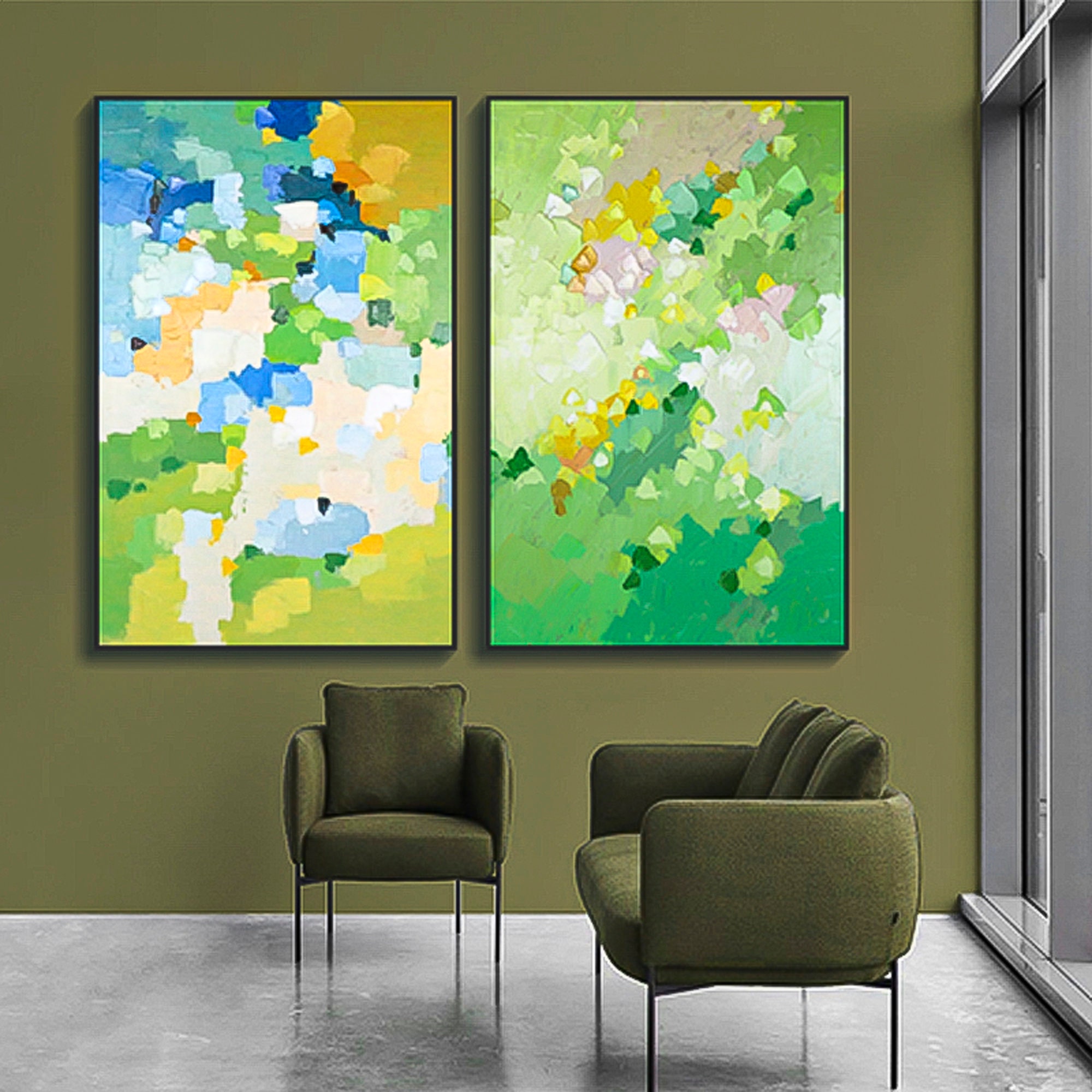 2 Piece Wall Art Gallery Wall Set Greenery Wall Art Modern Abstract Oil 2 Piece Wall Art Gallery Wall Set Greenery Wall Art Modern Abstract Oil