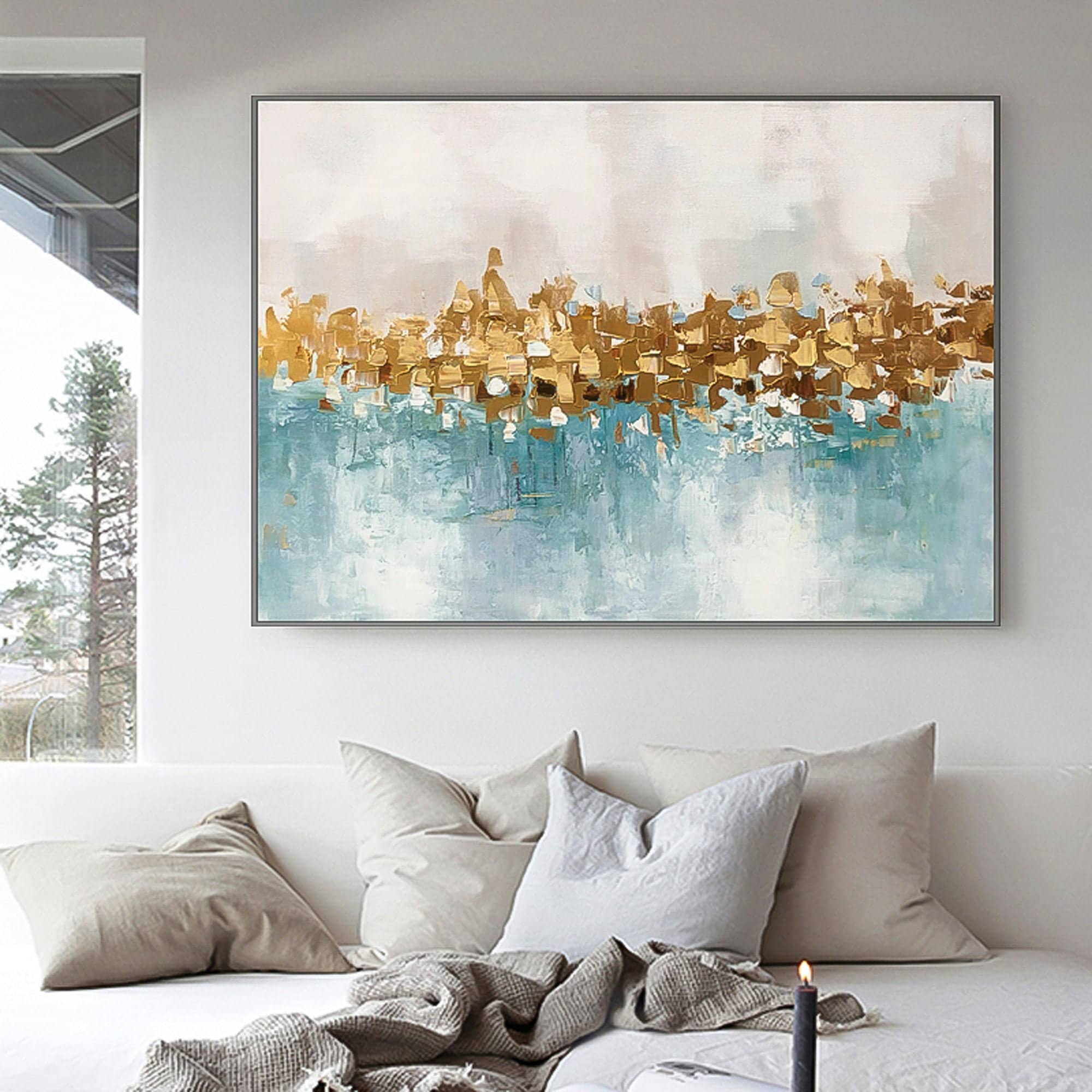 Gold Foil Art Sea Ocean Huge Wall Art Oil Painting Abstract Brush