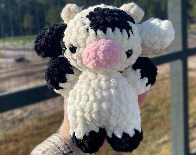 Cow Crochet Plushie | Cute Pastel Stuffed Animal Toy | Handmade Kawaii