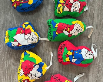 Vintage Rare 7 Seven Dwarfs Christmas Ornaments Disney Snow White Plush FREE SHIP
