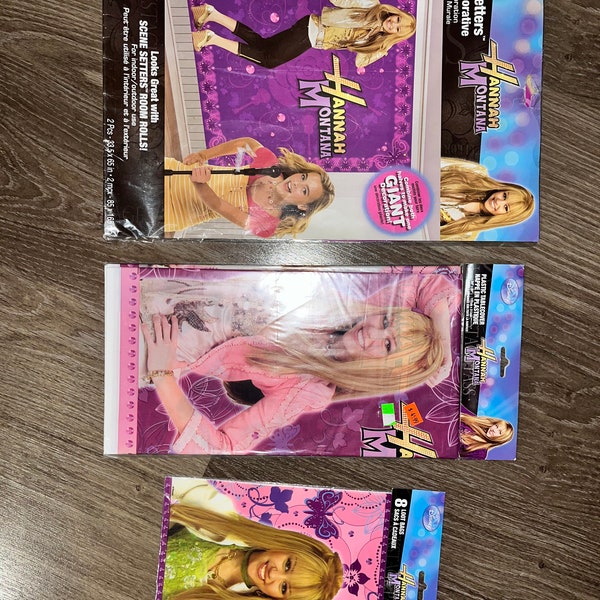 Disneys Hannah Montana Miley Cyrus Party Decor - table cloth, party bags and wall decor - FREE SHIP