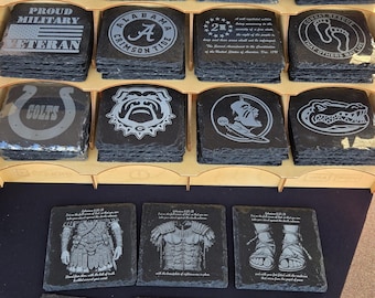 Dessous de verre en ardoise gravée, cadeau pour vétéran militaire, lot de 4