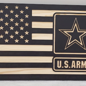 Personalized Engraved Army Wooden Flag, Military Flag, Wooden Army Flag, US Army, Military Plaques