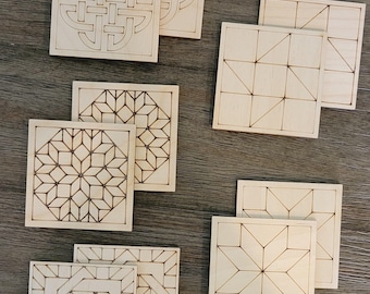 Barn Quilt Squares, Wooden Quilt Squares, DIY supplies, Laser Cut shapes for kids, Barn Quilts for Color, Mosaics for Color, Laser Cut