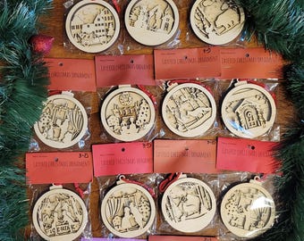 Layered Wooden Christmas Ornaments, Vintage Ornaments, Country Ornaments, Farmhouse Ornaments,  Laser Cut Ornaments