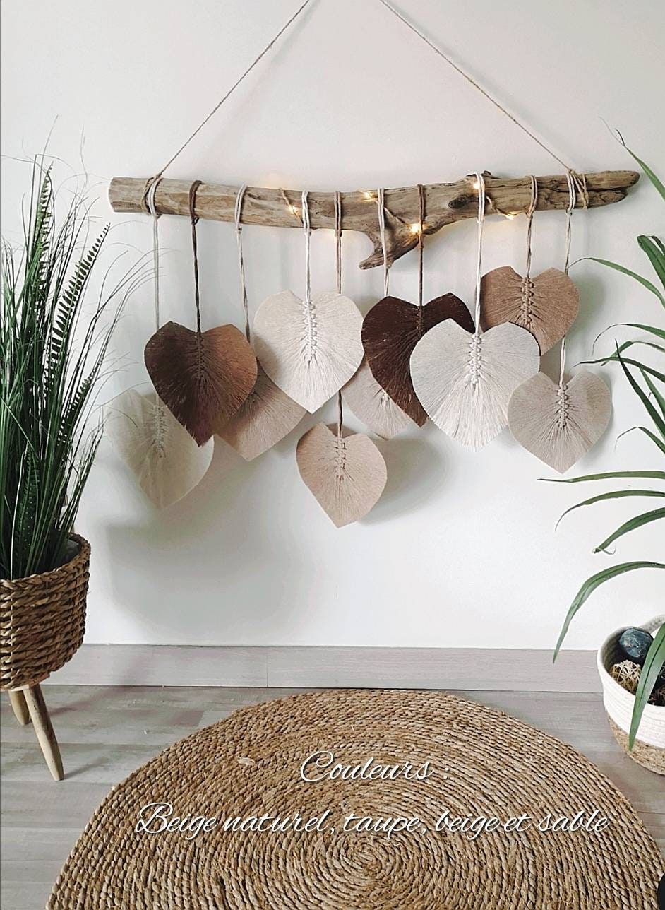 Suspension Murale de Plumes en Macramé Mes Cœurs Personnalisés 6 à 14 Plumes