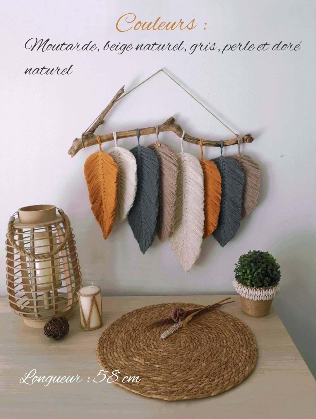 Suspension de Plumes en Macramé Personnalisée