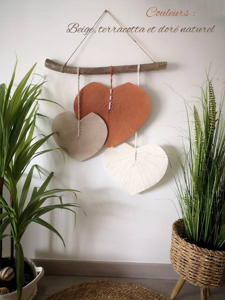 Suspension de Plumes en Macramé Personnalisée Mes Cœurs avec Lettres Personnalisées 1 à 5 Plumes