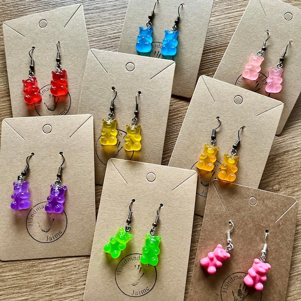 Gummy bear sweet earrings, multicoloured confectionary jewellery, fun, quirky, unique, sweetie bears, sugar lover, sweet lover, jelly babies