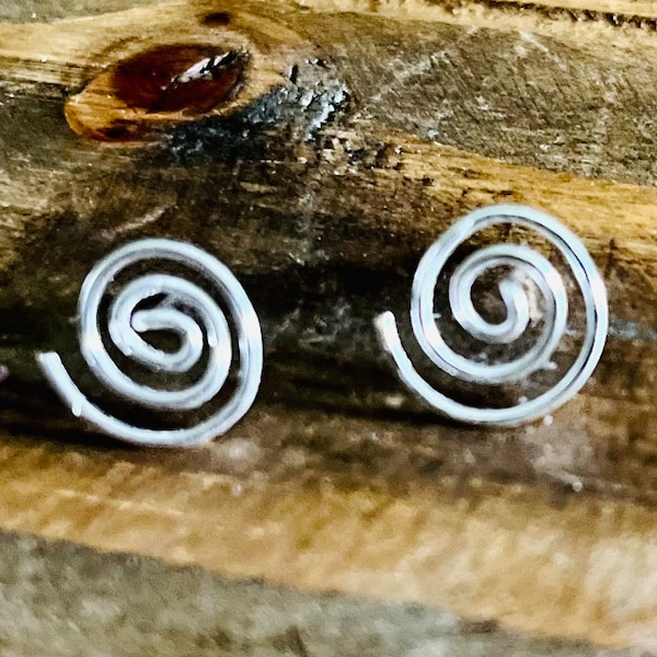 Wire spiral stud silver earrings, 0.8 gauge silver, silver gift for her, love yourself, self love, swirl jewellery, discreet, spin, hippy