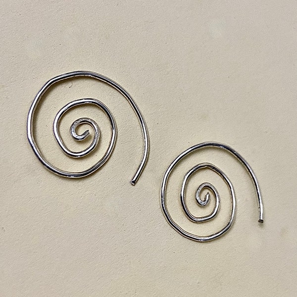 Silver Spiral boho earrings, hippy style, minimalist earrings, unique quirky gift, sterling silver wire, hoop earrings, summer gift