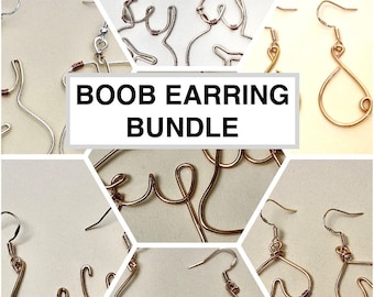 Boob earring bundle, boobie bundle, gift for her, feminine jewellery, wire jewellery, unique quirky gift, minimalist, quirky feminist adult