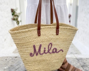 Personalized Straw Bag with Name | Large Beach Bag | Hen Party | Moroccan/Sicilian Basket | Personalized Gift