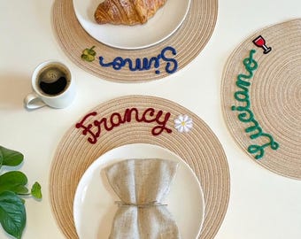 Tovaglietta americana tonda personalizzata con nome in cordino