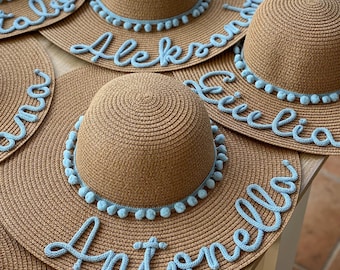Cappello paglia personalizzato con nome per addio al nubilato | Paglietta per Team Bride | Cappellino estivo Sposa