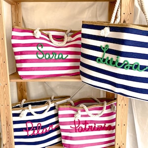 Borsa Mare a Righe Personalizzata con Nome – Idea Regalo Addio al Nubilato e Team Bride – Maxi Shopper Spiaggia 画像 5