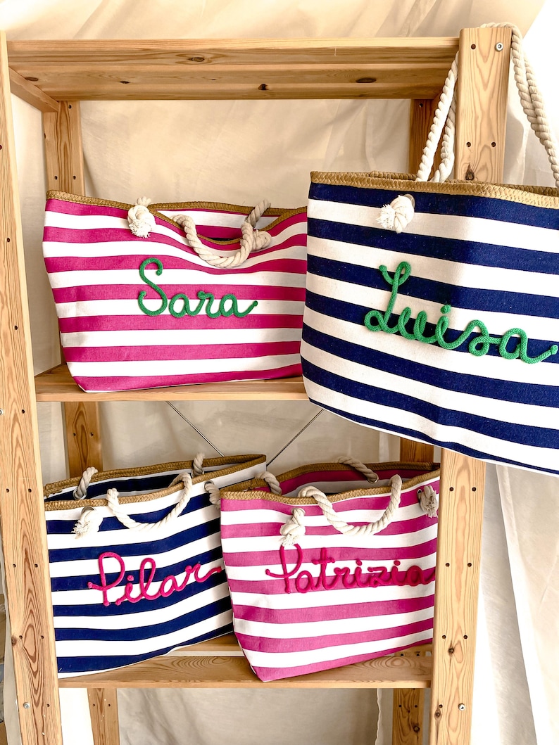 Borsa Mare a Righe Personalizzata con Nome – Idea Regalo Addio al Nubilato e Team Bride – Maxi Shopper Spiaggia 画像 5