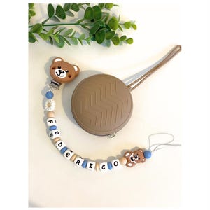 Catenella ciuccio con perline in silicone alimentare atossico, certificata senza BPA orsacchiotto