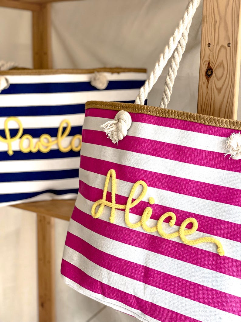 Borsa Mare a Righe Personalizzata con Nome – Idea Regalo Addio al Nubilato e Team Bride – Maxi Shopper Spiaggia 画像 6
