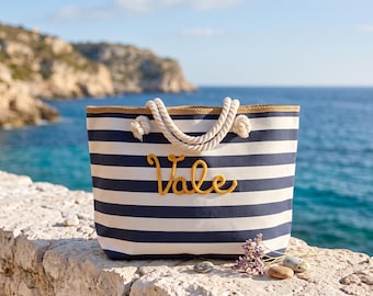 Personalized Striped Beach Bag with Name – Hen Party and Team Bride Gift Idea – Maxi Beach Shopper