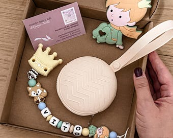 Catenella Portaciuccio Piccolo Principe in Silicone Alimentare | Clip Ciuccio Neonato | Idea Regalo Nascita Bimbo