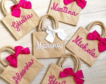 Personalized jute bag with name and bow: gift for teachers and bridesmaids