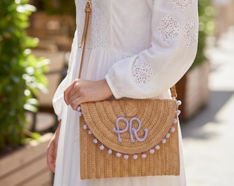 Pochette paglia personalizzata addio al nubilato, regalo Team Bride e Sposa