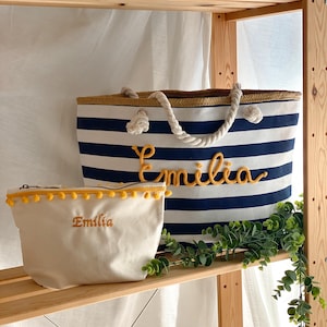 Borsa Mare a Righe Personalizzata con Nome – Idea Regalo Addio al Nubilato e Team Bride – Maxi Shopper Spiaggia 画像 3