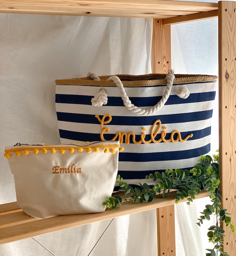 Borsa Mare a Righe Personalizzata con Nome – Idea Regalo Addio al Nubilato e Team Bride – Maxi Shopper Spiaggia 画像 3