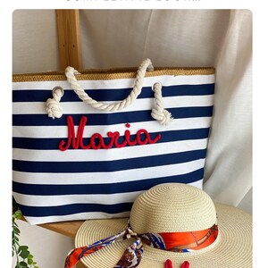 Borsa Mare a Righe Personalizzata con Nome – Idea Regalo Addio al Nubilato e Team Bride – Maxi Shopper Spiaggia 画像 2