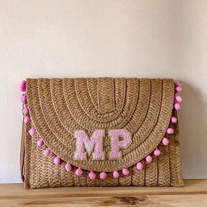 Personalized Clutch Bag with initials Gift idea Custom Straw Bag Personalized Hen Party Summer Bag image 3