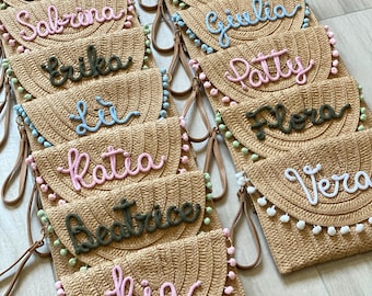Pochette in Paglia Personalizzata con Nome – Borsa Tracolla 3 in 1 per Addio al Nubilato e Cerimonia