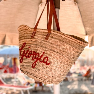 Personalized straw bag with name or writing - Large beach bag - Hen party - Moroccan / Sicilian basket