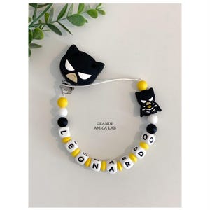 Clip portaciuccio in silicone personalizzata, idea regalo nascita bimbo a tema marvel supereroi batman