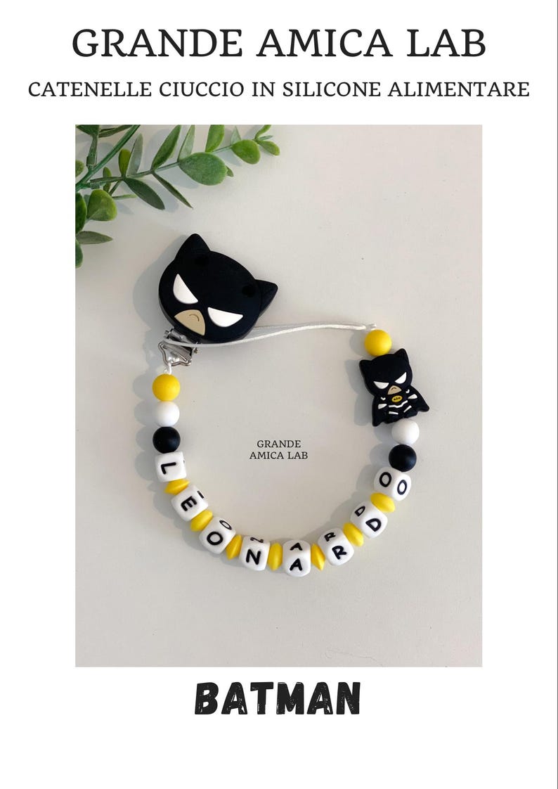Clip portaciuccio in silicone personalizzata, idea regalo nascita bimbo a tema marvel supereroi batman