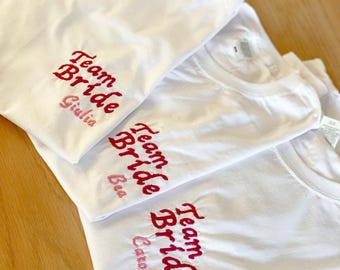 Embroidered Hen Party T-Shirt, Team Bride T-Shirt