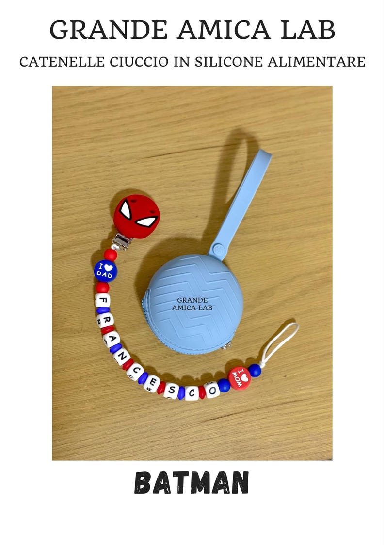 Catenella in silicone alimentare per ciuccio, facile da lavare e resistente a tema 
Marvel Spiderman Supereroi