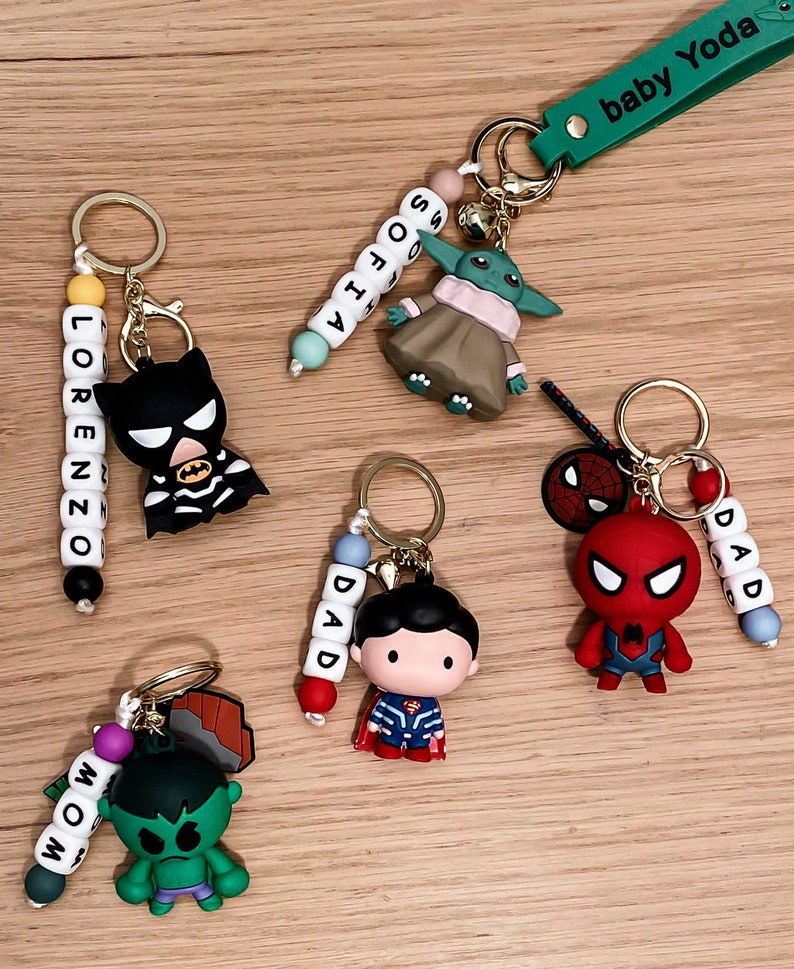 Personalized Marvel Superhero keyrings with name image 1