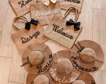 Personalized straw hats with name and Jute Sea Bag - Hen party