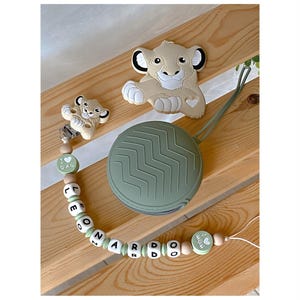 Catenella portaciuccio Re Leone in silicone alimentare, accessorio neonato sicuro