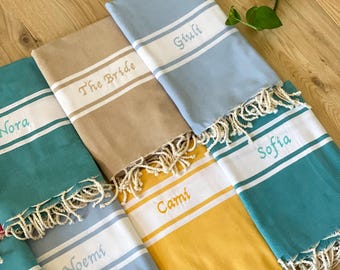 Personalized Fouta Beach Towel with Name | Embroidered Cotton Towel 1 x 2 m | Teacher Gift, Hen Party, Wedding | Set of 1 - 20 Pieces