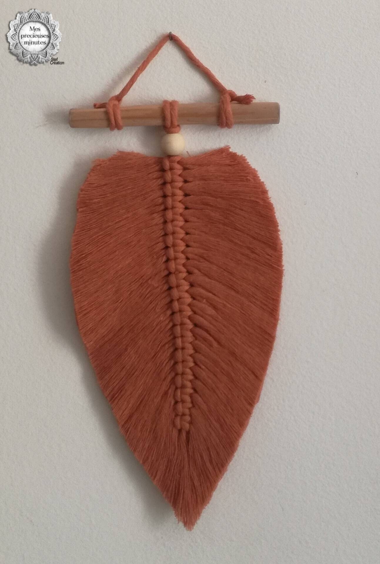 Plumes en Macramé, Mini Macrame, Petit Plume Murale, Decoration Coton, Bois Flotté