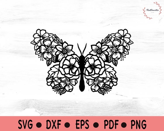 Floral Stencil Svg, Flowers with Butterfly Vector, Floral Pattern Svg,  Tooled Leather Svg, Flowers Cut File, Wall Art, Silhouette Cricut