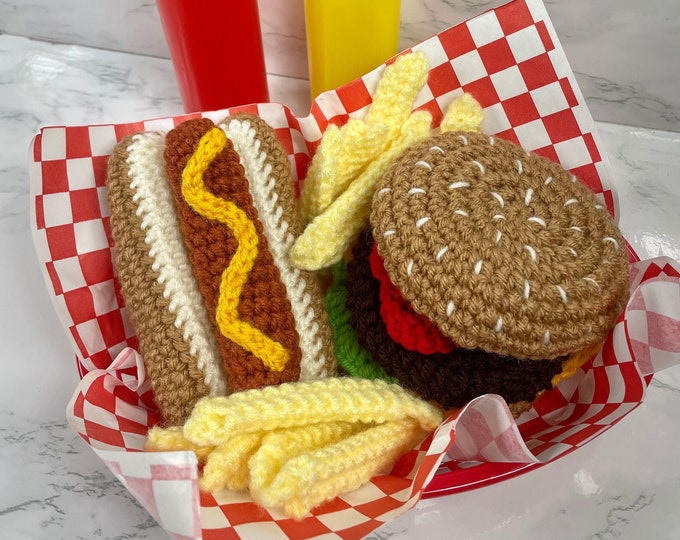 Crochet Hamburger Hot Dog and French Fries Play Food Fast Food