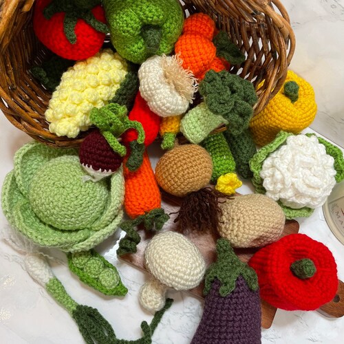 Ensemble de jeu de légumes au crochet pour enfants, décoration d'intérieur faite main au crochet