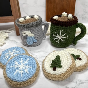 Crochet Hot Chocolate and Cookie Play Food Set, Crochet Play Food, Christmas Home Decor