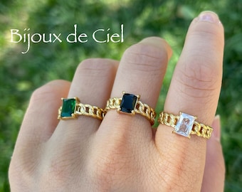 Anillo ajustable, anillo de cadena de oro, anillo de circonita cúbica, anillo de acero inoxidable, anillo abierto, regalo para ella