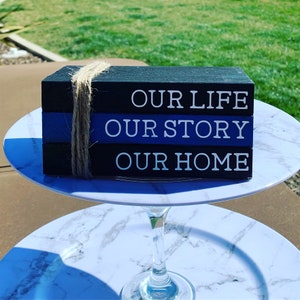 Thin Blue Line stacked books inspired crate