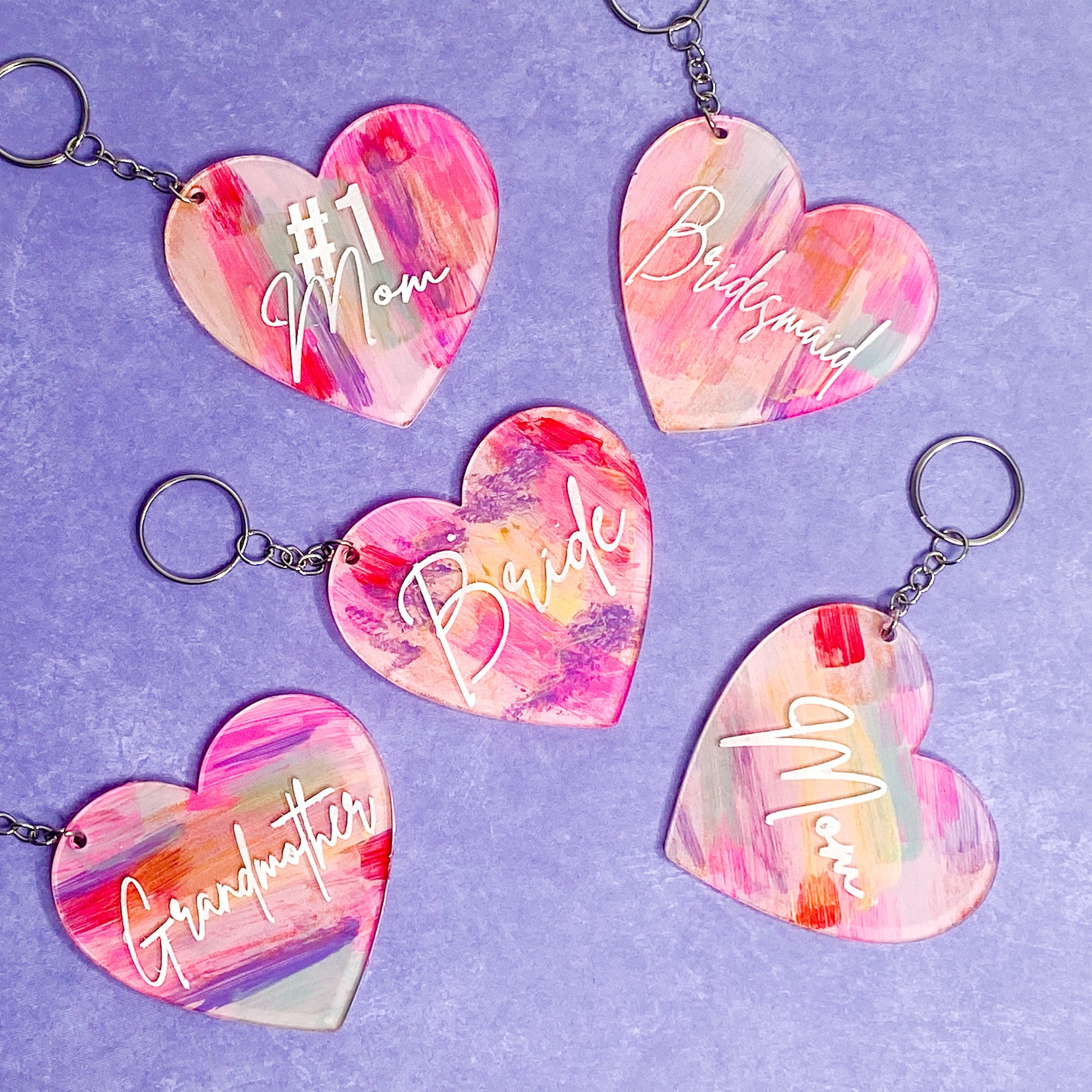 Personalized Acrylic Heart Keychain. Engraved hand painted Etsy